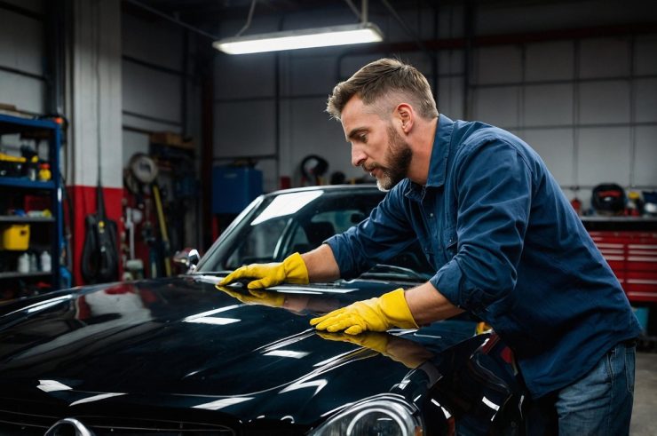 technik przygotowuje samochód do usuwania wgnieceń bez lakierowania